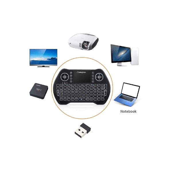 Ovegna MT10: Mini Backlit Wireless Keyboard (AZERTY) Wireless with Touchpad, for Smart TV, Mini PC, HTPC, Console, Computer, Raspberry 2/3, Android TV 