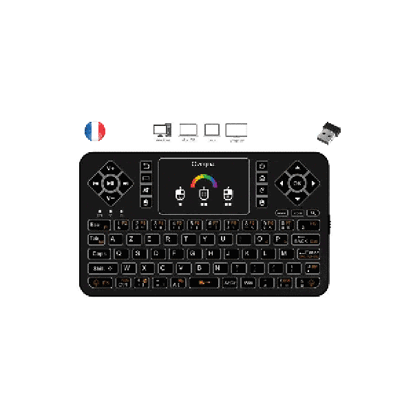 Ovegna Q9 AZERTY, Mini 2.4Ghz Wireless Keyboard, Wireless with Touchpad, LED Backlit RGB, for Smart TV, PC, Mini PC, Raspberry PI 2/3, Consoles, Laptop, PC and Android Box 