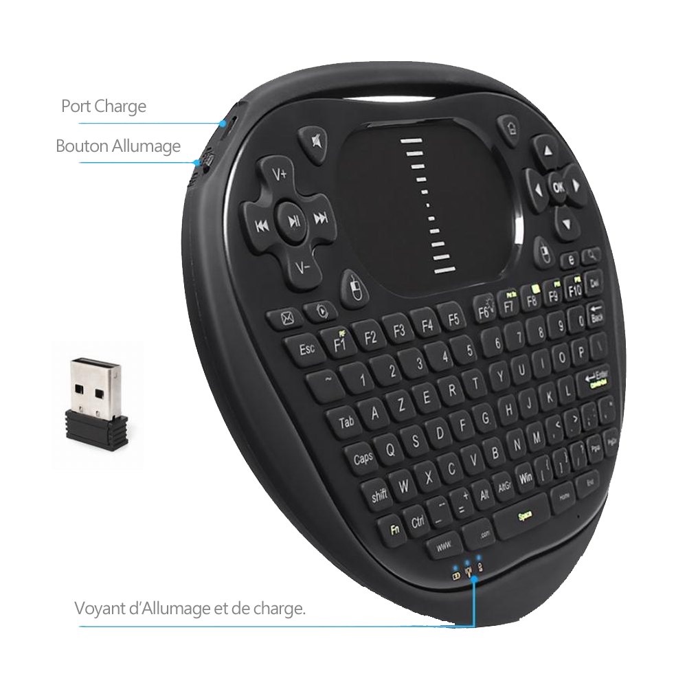 Ovegna T8: Mini 2.4Ghz Wireless AZERTY Keyboard, Wireless with Touchpad, for Smart TV, PC, Mini PC, Raspberry PI 2/3, Consoles, Laptop, PC and Android Box 