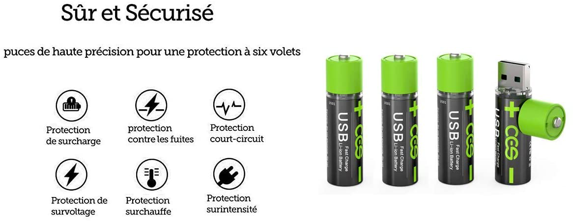 Ovegna U501: AA Lithium Batteries, Rechargeable by USB Input, 90 Minutes, 1000 Times, with Charge Indicator, for Remote Control, Torch and Other Devices Hover