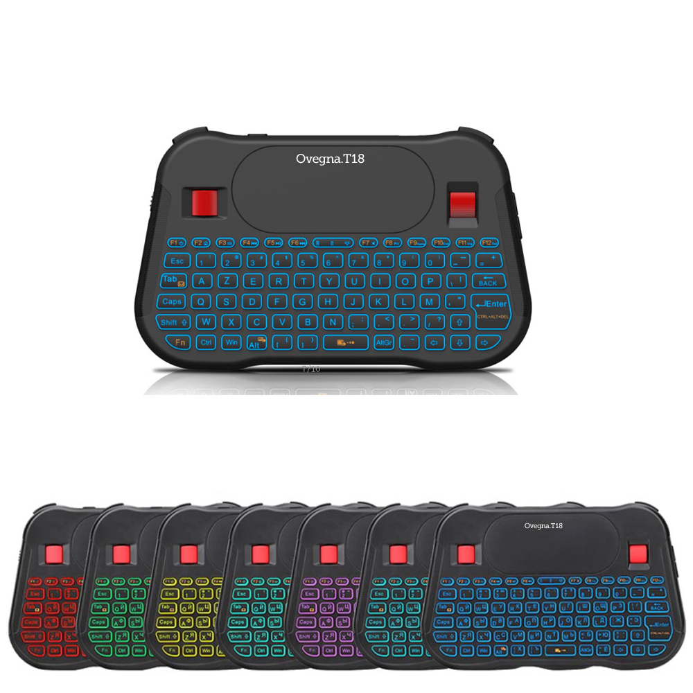 Ovegna T18: Mini Wireless Keyboard (AZERTY), Wireless 2.4Ghz, Touchpad, Rechargeable Battery, RGB backlit, for Smart TV, PC, Mini PC, Mac, Raspberry PI 2/3/4, Consoles, Laptop and Android Box Hover