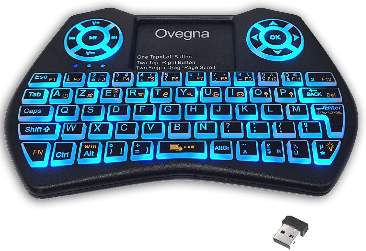 Ovegna i9: Wireless Mini Keyboard (AZERTY) 2.4GHz Wireless Touchpad Battery RGB Backlight for Smart TV, PC, Mini PC, Mac, Raspberry PI 2/3/4, Consoles, Laptop and Android Box