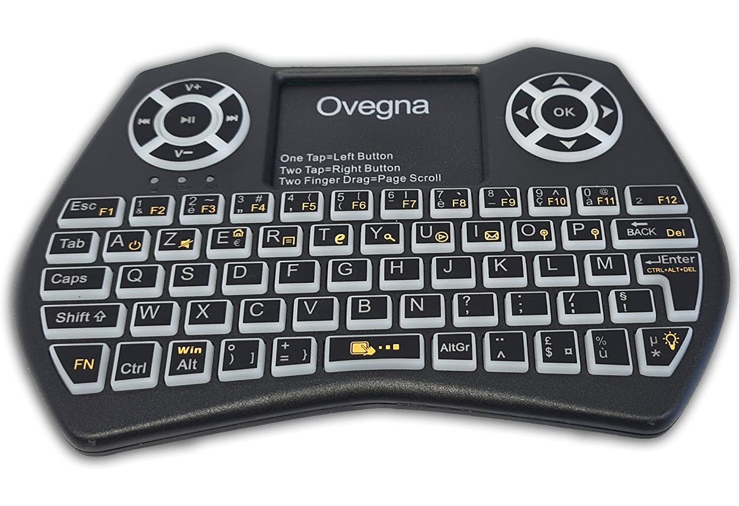 Ovegna i9: Wireless Mini Keyboard (AZERTY) 2.4GHz Wireless Touchpad Battery RGB Backlight for Smart TV, PC, Mini PC, Mac, Raspberry PI 2/3/4, Consoles, Laptop and Android Box 