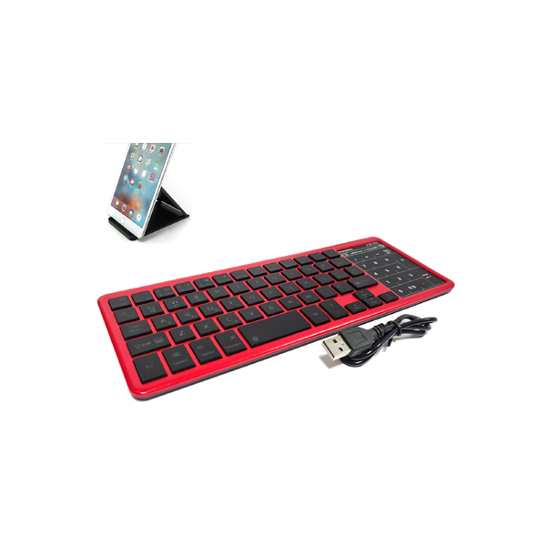 Ovegna BT12: Wireless Bluetooth Keyboard, RGB backlit, Touchpad & Digital, Rechargeable Lithium Battery, with USB output, for Windows, Android, iOS, Mac, PC, Tablet and Smartphone (Red) 