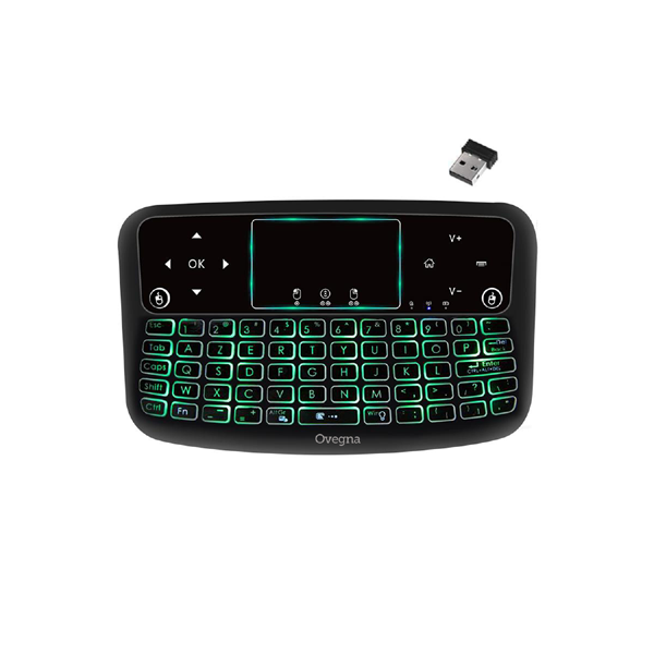 Ovegna A3 Mini Wireless AZERTY Keyboard 2.4 GHz Touchpad Rechargeable Battery Backlit 3 Colours for Smart TV, PC, Mini PC, Mac, Raspberry PI 3/4, Consoles, PC and Android Box Hover