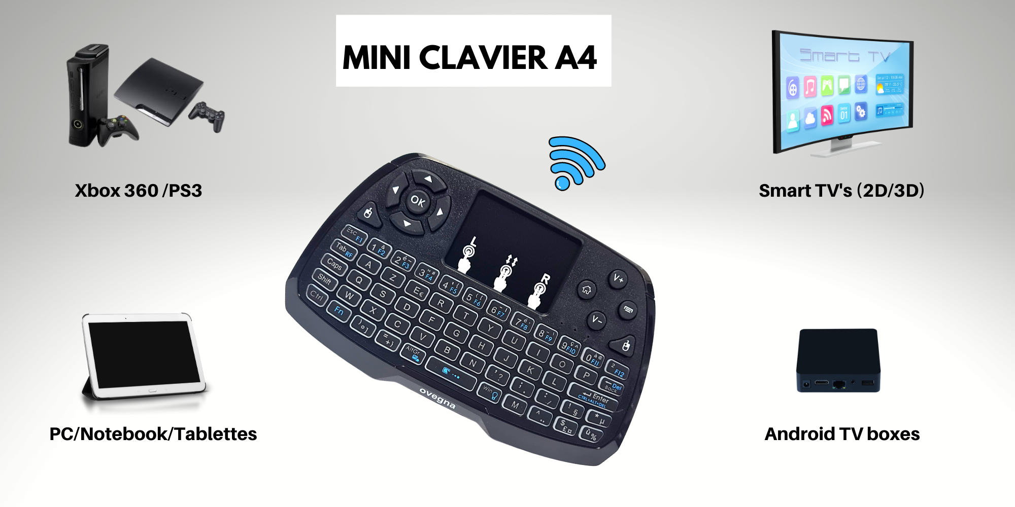 Ovegna Q9 : Mini Clavier sans Fil AZERTY, Wireless 2.4Ghz