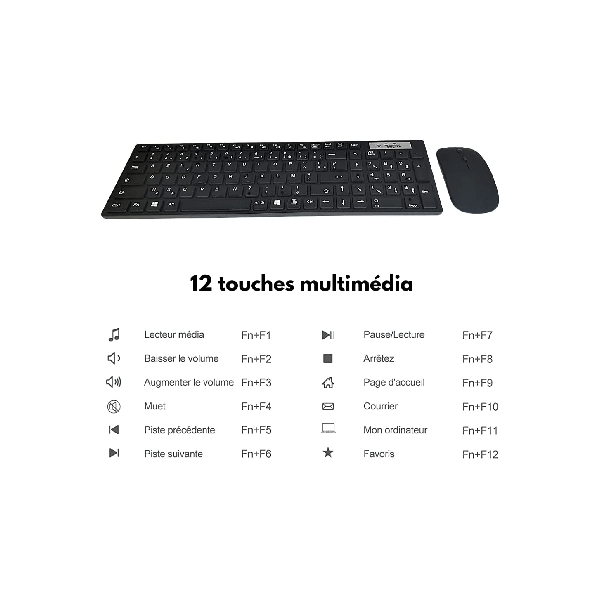 Ovegna T4: Wireless Keyboard and Mouse Set, 2.4 GHz, AZERTY, for PC, Mini PC, Mac, SmartTV, Raspberry, Laptop, Android Box, Windows, Linux, MacOS, Android 