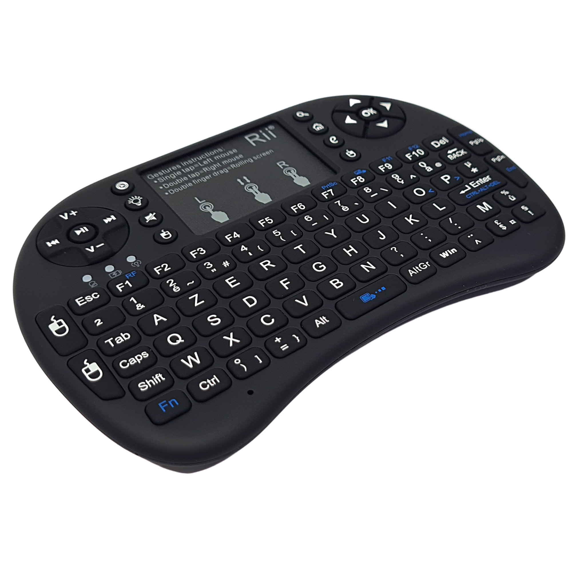 Rii i8+: Mini Wireless Keyboard (AZERTY), Backlit Ergonomic with Touchpad - for Raspberry 3/4, SmartTV, Mini PC, HTPC, Console, PC Hover