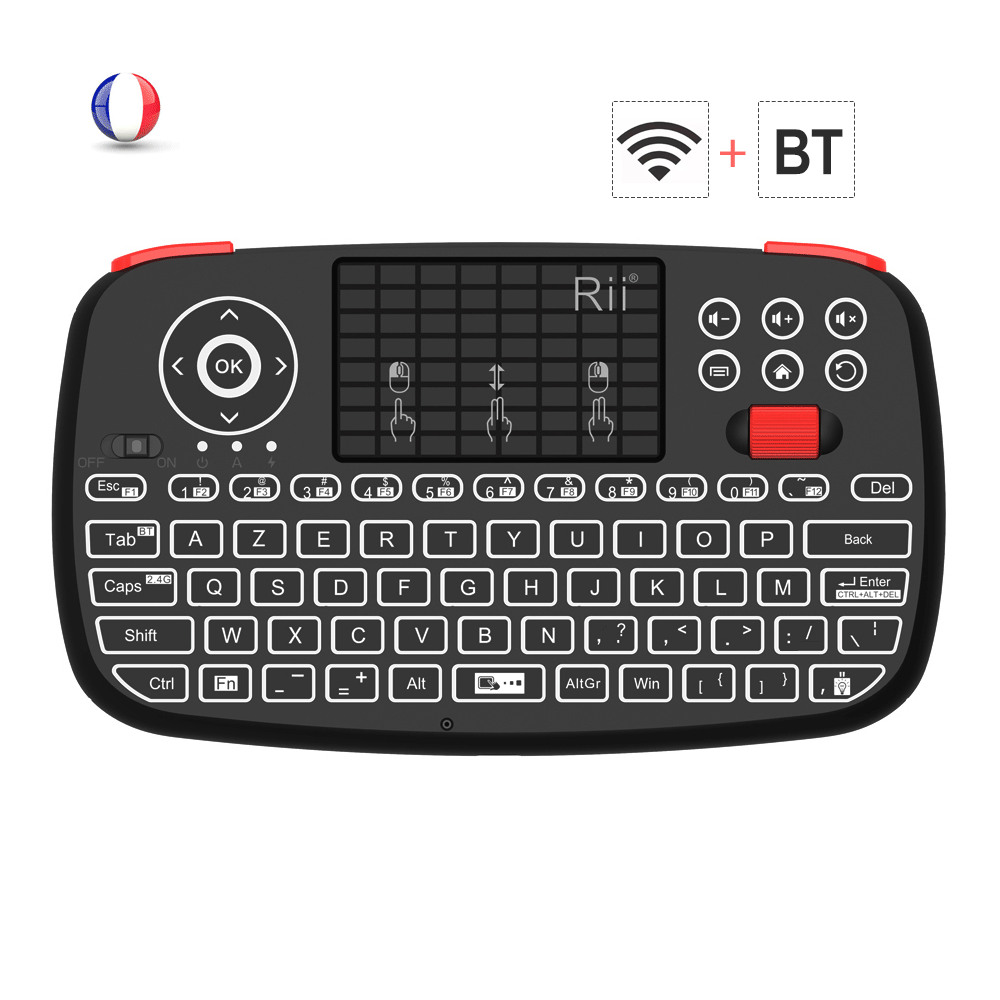 (New) Rii i4: Mini Wireless Keyboard, 2 in 1 (Bluetooth & Wireless 2.4Ghz), QWERTY, Backlit, TouchPad, for iOS, Android, Android Box, Smartphone, PS4, Xbox, Apple TV, Tablet, Console , PC 